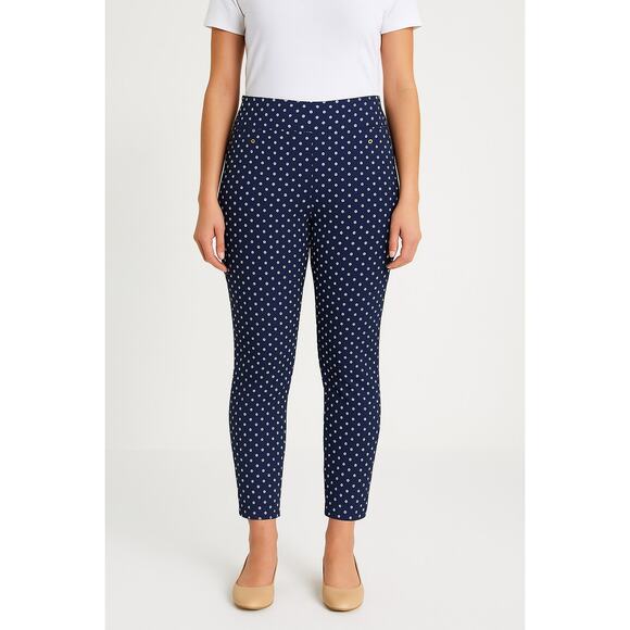 Michael Michael Kors Navy Polka Dot Pull-On Stretch Pants Women’s Size Large - Picture 1 of 12
